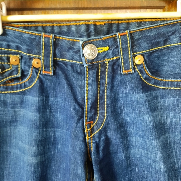 True Religion Joey Big T Twist Leg Flare Dark Wash Thick Stitch Flap Pockets 32 - Picture 4 of 14